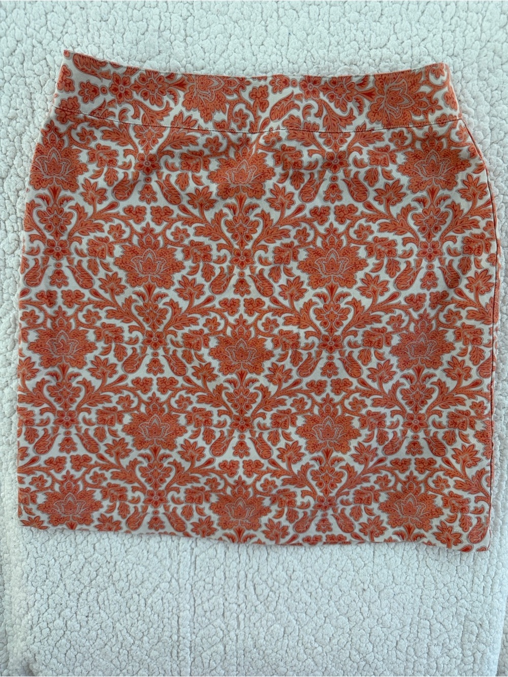 Talbots Cream Pencil Skirt with Orange Floral Damask Print - Picture 2 of 5